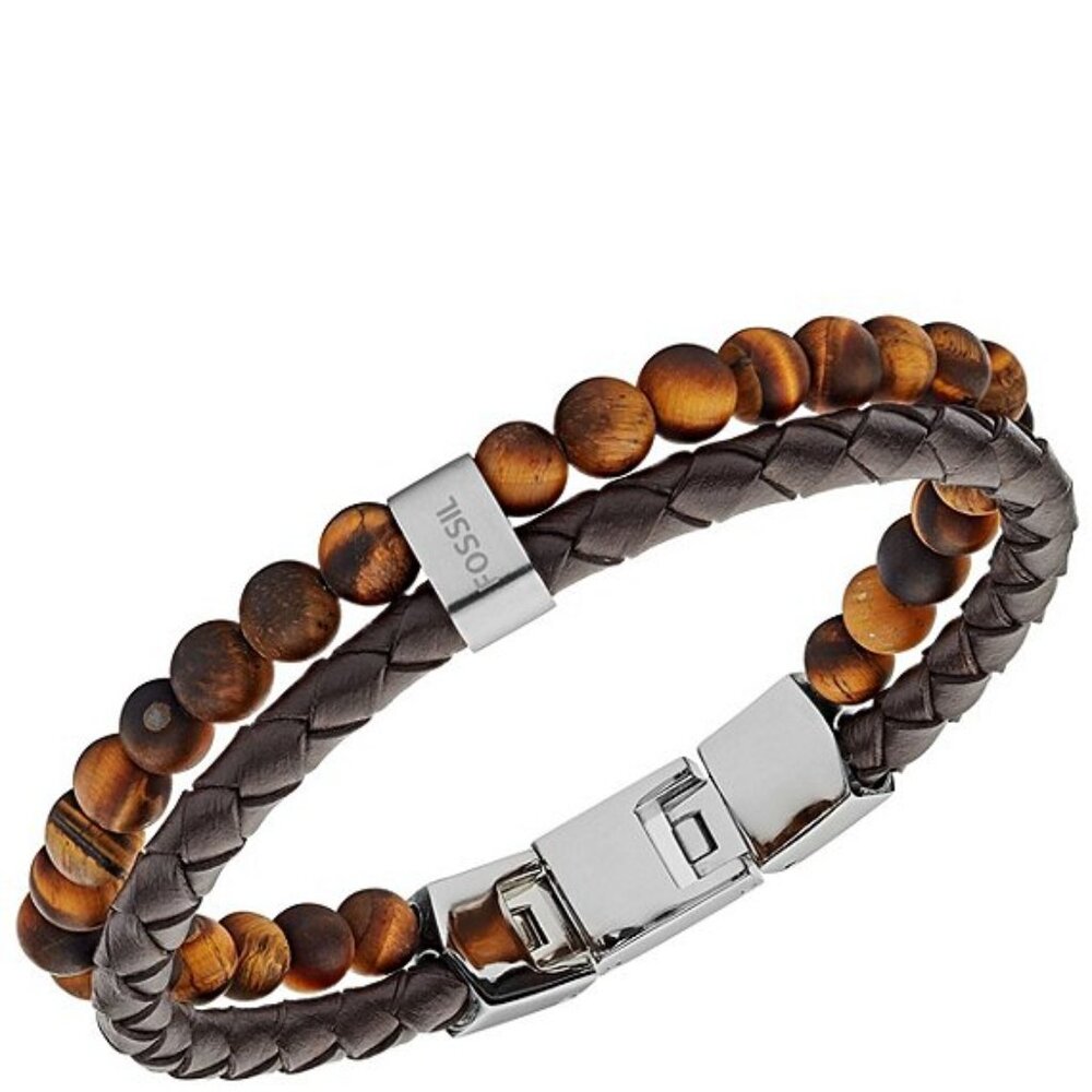 Fossil Men's Tiger's Eye and Brown Leather Link Bracelet - Picture 3 of 8